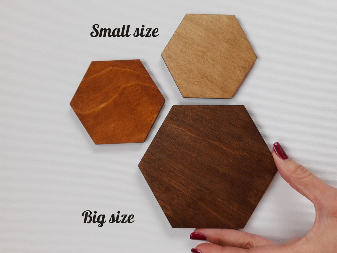 Hexagon Wood Wall Art Modern Hexagon Tiles Set of 11 Etsy