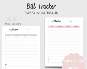 Bill Tracker Printable, Expense Tracker, Digital Bill Tracker, Printable Bill Tracker, Bill Pay Checklist, Credit Card Track