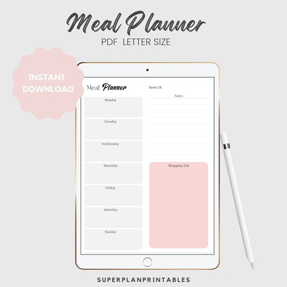 Meal Planner Printable & Grocery List Weekly Meal Prep Meal Etsy Ireland
