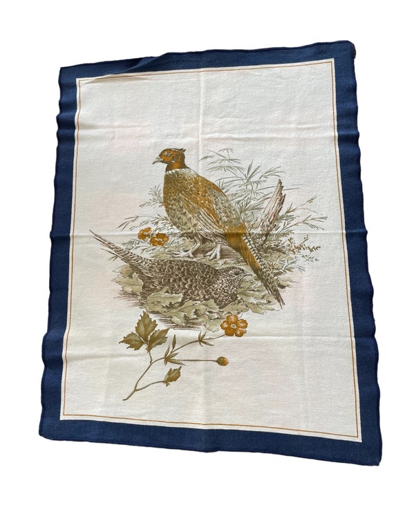 Vintage Portuguese Linen Tea Towel Birds Pheasants Etsy