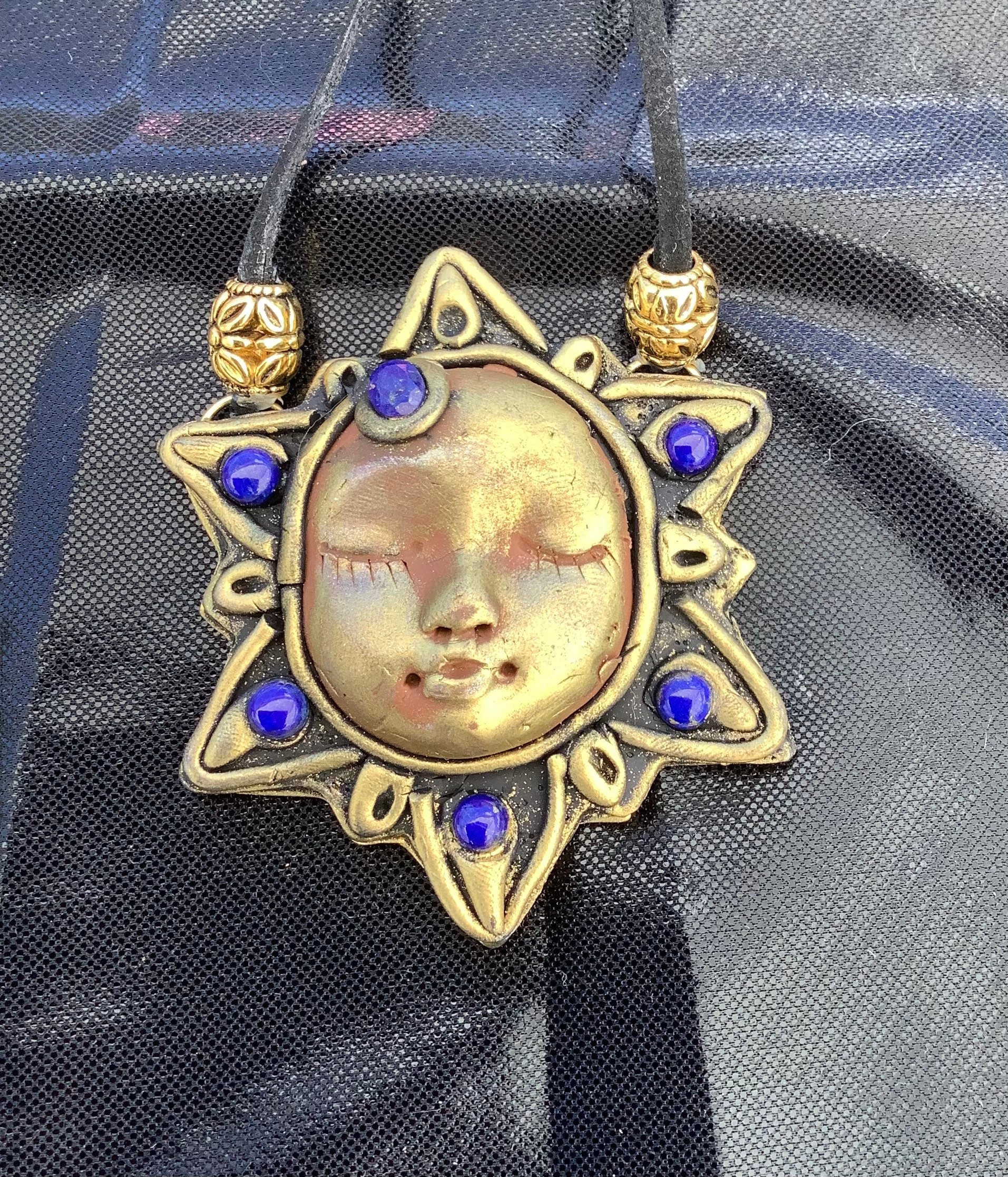 crystal healing pendant Bohemian necklace crystal pendant Moonstone and lapis lazuli healing flower pendant hippie necklace