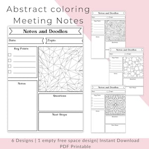 Abstract Coloring Meeting Notes: Printable Doodle Page (PDF)