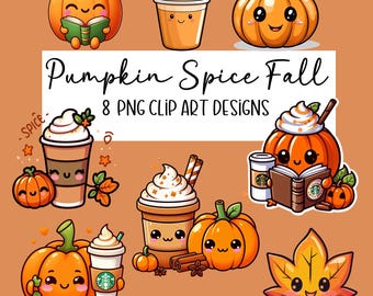 Pumpkin Spice Latte Clipart, Fall PNG Designs (Digital Download)