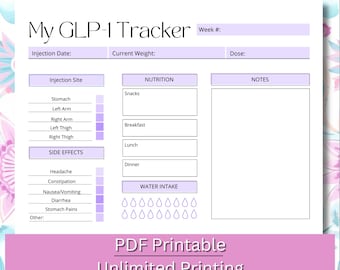 GLP-1 Injection Tracker: Weight Loss, Dosage & Side Effects (Digital Download)
