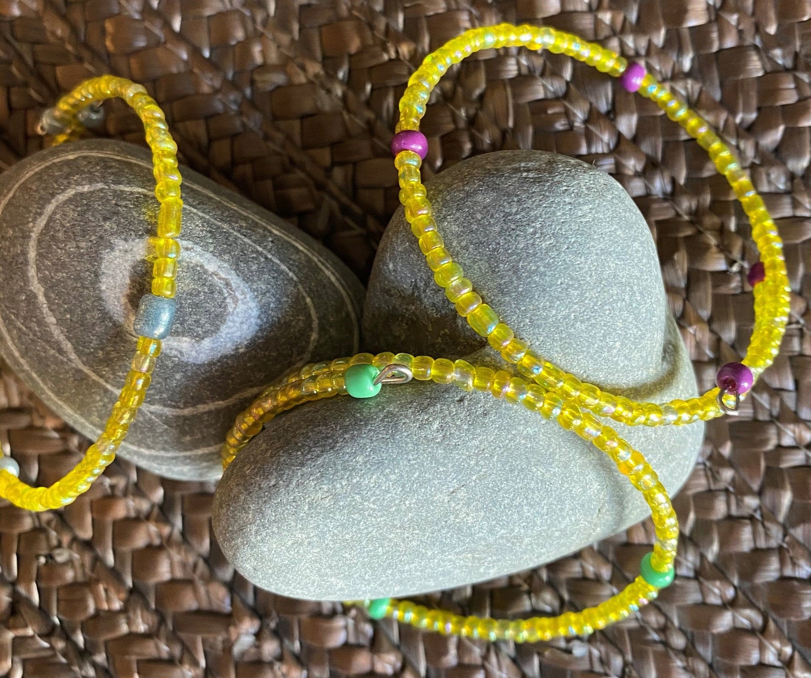 Bright Yellow Medium Glass Bead Stretch Bracelet / Bangle Etsy