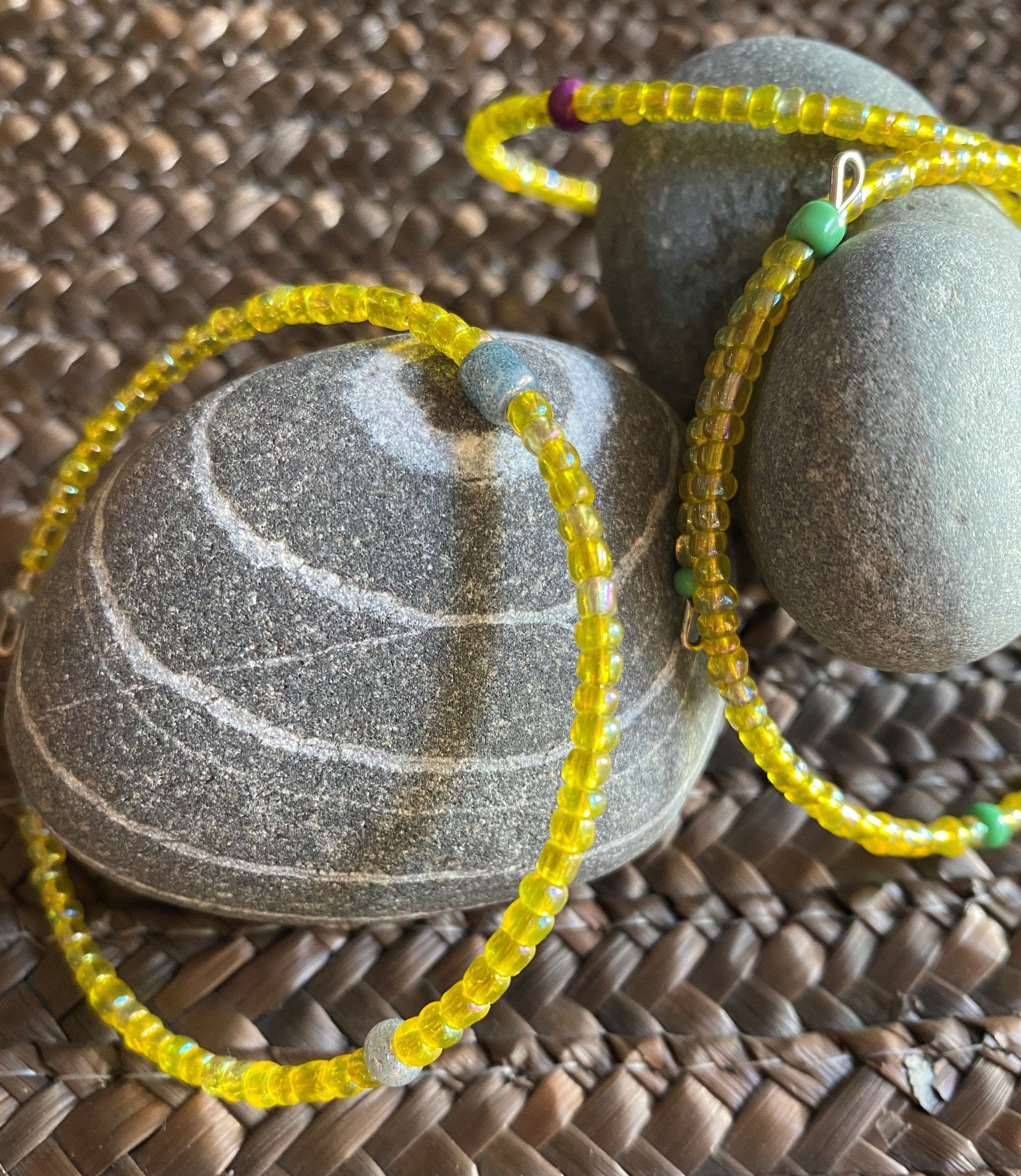 Bright Yellow Medium Glass Bead Stretch Bracelet / Bangle Etsy