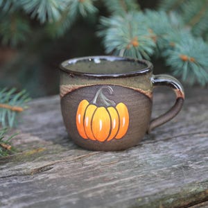 5-6oz Mini Espresso Hand Painted Ceramic Pumpkin Mug Green Brown Beige  Orange Yellow Fall Coffee Mug Pumpkin Spice Thanksgiving Stoneware