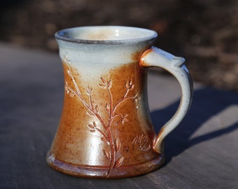 8oz Wood Fire Pottery Mug Porcelain Orange Brown Copper Grey Ceramic Coffee Cup Collectors Mug Hand Thrown Gift For Him