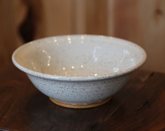 8.25" Hand Thrown White With Black Speckles Ceramic Stoneware Serving Bowl