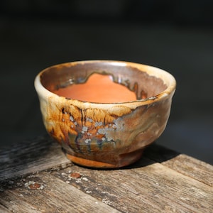 2.25”x4.25&quot; Hand Thrown Ceramic Pottery Bowl Woodfire Porcelain  Orange Brown Black White Stoneware Hand Made Dinnerware Cereal Bowl Gift