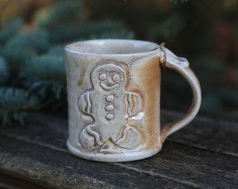 9oz Hand Made Wood Fired Pottery Mug Ceramic Mug Grey Bronze Copper Cup Stoneware Porcelain Gifts For Him Christmas Gingerbread Cookie
