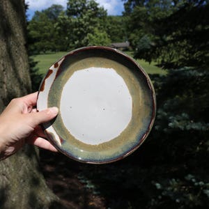 Pottery Plate: 8" Hand Thrown Dinnerware White Green Amber River Rock Ceramic Dessert Plate Stoneware Dish Set Hand Made Plates