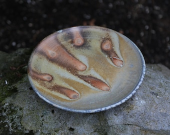 Hand Thrown Wood Fire Pottery Plate, Rustic Ceramic Serving Platter, Stoneware Dinnerware
