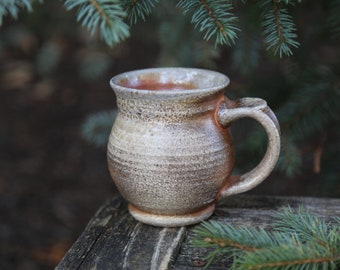 10-11oz Wood Fire Pottery Mug Porcelain White Orange Brown Copper Grey Ceramic Coffee Cup Collectors Mug Hand Thrown Gift For Him Stoneware