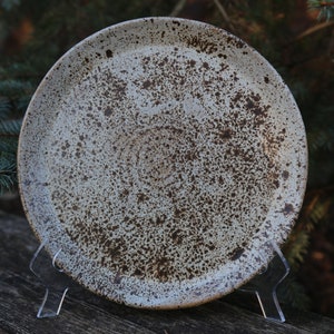 10" Hand Thrown Ceramic Dinnerware Plate White Brown Winter Wood Minimalist Stoneware Dessert Plate Hand Made Pottery Plate Dinnerware