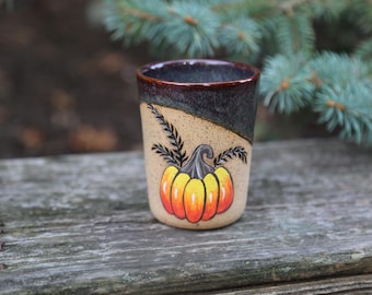 9oz Hand Thrown Ceramic Pumpkin Pottery Tumbler Fall Thanksgiving Halloween Stoneware Dinner Cup Pottery Mug Green Autumn Unique Carved