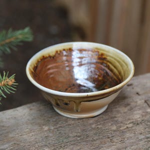 2.75x6.75&quot; Hand Thrown Ceramic Pottery Bowl Woodfire Porcelain Wood Fire Orange Brown Black White Stoneware Hand Made Dinnerware Cereal Bowl