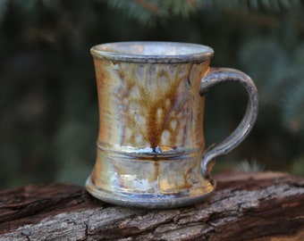 10 Oz Wood Fire Pottery Mug Porcelain Orange Brown Copper Grey Ceramic Coffee Cup Collectors Mug Hand Thrown Gift For Him