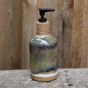 Hand Thrown Ceramic Soap Dispenser Rainbow Matte White Brown Pottery Reusable Cork Dispenser Black Stoneware Lotion Flower Vase Bohemian