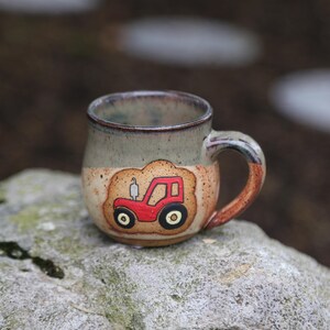 Hand-Painted Pottery Espresso Mug: Red Tractor Design, 4-5oz Ceramic Cup