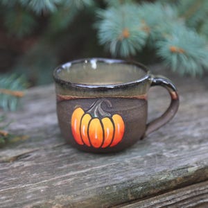 5-6oz Mini Espresso Hand Painted Ceramic Pumpkin Mug Green Brown Beige  Orange Yellow Fall Coffee Mug Pumpkin Spice Thanksgiving Stoneware