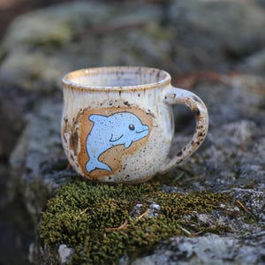 4-6oz Mini Kids Espresso Mug HandMade Pottery Coffee Cup Ceramic Glass Dolphin Pastel Mug For Birthday Gift Small Cup Hand Painted Animal