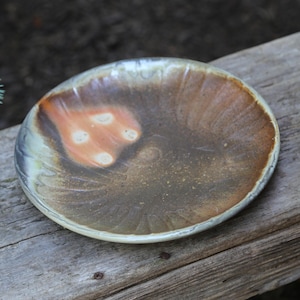 10.25&quot; HandThrown WoodFire Pottery Plate Ceramic Serving Platter Dinnerware Stoneware Porcelain Orange Brown Wedding Gift Seashell Ocean