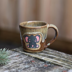 4-6oz Mini Kids Espresso Mug Hand Made Pottery Coffee Cup Ceramic Glass Green Brown Rhino For Birthday Gift Small Cup Animal Tropical Africa