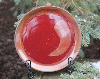 10" Deep Firebrick Red Ancient Jasper Stoneware Dinner Plate Ceramic Dish Set Serving Platter Rainbow Orange Copper Pottery Plates Kitchen