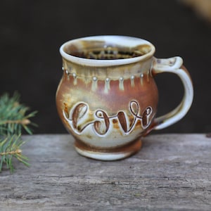 12-14oz Wood Fired Ceramic Hand Carved Love Pottery Mug Porcelain Clay Gifts For Her Scripture Rainbow Coffee Cup Mom Collectors Unique