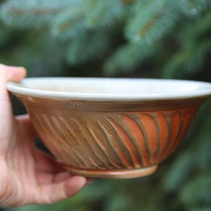 7.25&quot; HandThrown Ceramic Pottery Bowl Woodfire Porcelain Wood Fire Orange Brown Black White Stoneware Hand Made Charcuterie Board Dinnerware