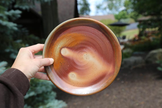 Handmade 8" Wood Fired Pottery Plate: Rustic Minimalist Dinnerware