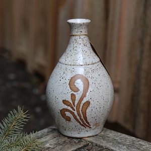 8.5x1.5&quot; White Black Speckled Ceramic Pottery Vase Hand Thrown Stoneware Flower Vase Shelf Décor Floral Brown Minimalist Decor Dried Flowers