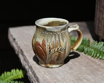 14-16oz WoodFired Ceramic HandCarved Wheat Flower Pottery Mug Porcelain Clay Gifts For Her Floral Rainbow Wildlife Coffee Cup Mom Collectors