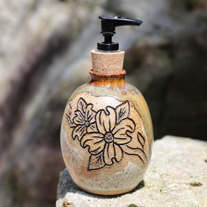 Hand Thrown Ceramic Soap Dispenser Rainbow Matte White Brown Pottery Reusable Cork Dispenser Black Stoneware Lotion Flower Vase Dogwood