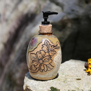 Hand Thrown Ceramic Soap Dispenser Rainbow Matte White Brown Pottery Reusable Cork Dispenser Black Stoneware Lotion Flower Vase Dogwood