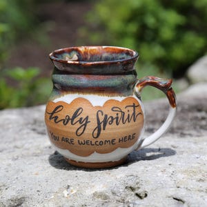 13-15oz Hand Painted Ceramic Pottery Mug: Scripture Verse Inspirational Quote Stoneware Verse Uplifting Coffee Espresso Latte