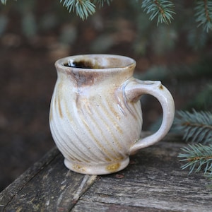 10-11oz Wood Fire Pottery Mug Porcelain Orange Brown Copper Grey Ceramic Coffee Cup Collectors Mug Hand Thrown Gift For Him Rustic Primitive