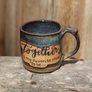8-10oz Hand Thrown Sage Green Ceramic Mug Wheel Thrown Scripture Pottery Cup Minimalistic Boho Stoneware Blue Purple Unique Love Wedding