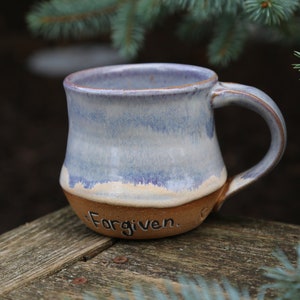 12oz Hand Thrown Purple Pottery Mug Scripture Honey Flux Pastel Blue Pink Brown Ceramic Stoneware Mug Wedding Gift Inspirational Love