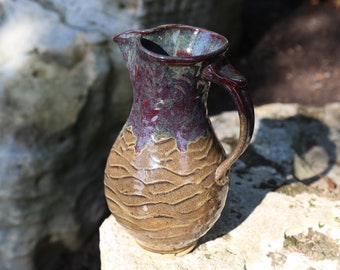 46oz Hand Thrown Green Ceramic Pitcher Stoneware Pottery Flower Vase Dinnerware Drink Set Purple Blue Unique Wedding Gift Rainbow Potters