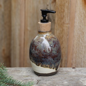 Hand Thrown Ceramic Soap Dispenser Rainbow Matte White Brown Pottery Reusable Cork Dispenser Black Stoneware Lotion Flower Vase Bohemian