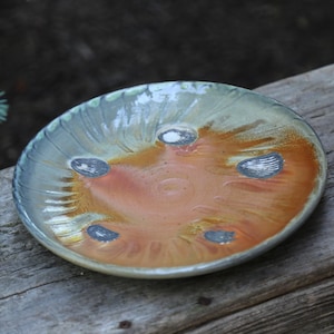 10&quot; HandThrown WoodFire Pottery Plate Ceramic Serving Platter Dinnerware Stoneware Porcelain Orange Brown Boho Wedding Gift Seashell Ocean