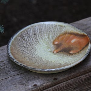 10.25&quot; HandThrown WoodFire Pottery Plate Ceramic Serving Platter Dinnerware Stoneware Porcelain Orange Brown Wedding Gift Seashell Ocean