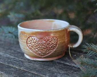 5" Hand Thrown Ceramic Pottery Soup Bowl Woodfire Porcelain Orange Brown Black White Stoneware Hand Made Ice Cream Carved Heart Love