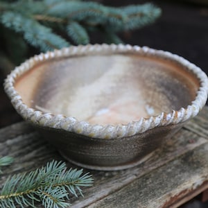 9.25x3.75” HandThrown Ceramic Woodfire Bowl Hand Made Stoneware Porcelain Orange Grey Unique Pottery Fruit Bowl Serving Dish Gift Wheat Love