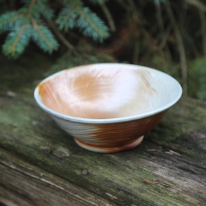 6.75&quot; Hand Thrown Ceramic Pottery Bowl Woodfire Porcelain Wood Fire Orange Brown Black White Stoneware Hand Made Dinnerware Cereal Bowl Gift