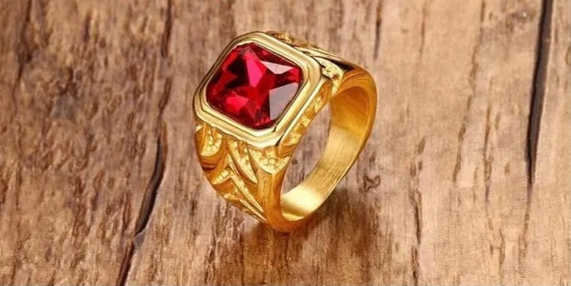24 Carat Rolled Gold Ring With Ruby Etsy