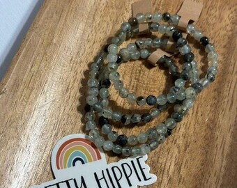 Pulsera elástica de prehnita verde de 6 mm