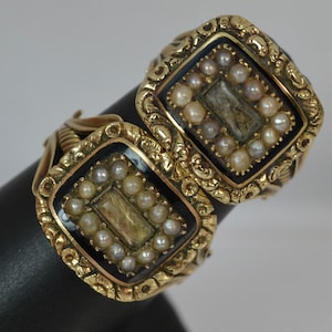Georgian 15ct Gold Pearl & Enamel Cluster Mourning Rings
